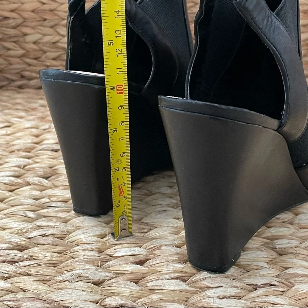 Vince Camuto Open Toe‎ Wedge Booties Black Leather